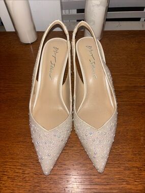 Betsey Johnson Ivory Beaded Pointed-Toe Slingback Heels
